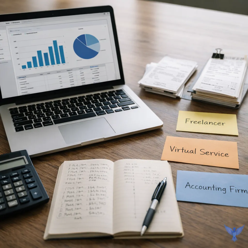 Bookkeeping costs and financial records workspace Bookkeeping costs and financial records workspace