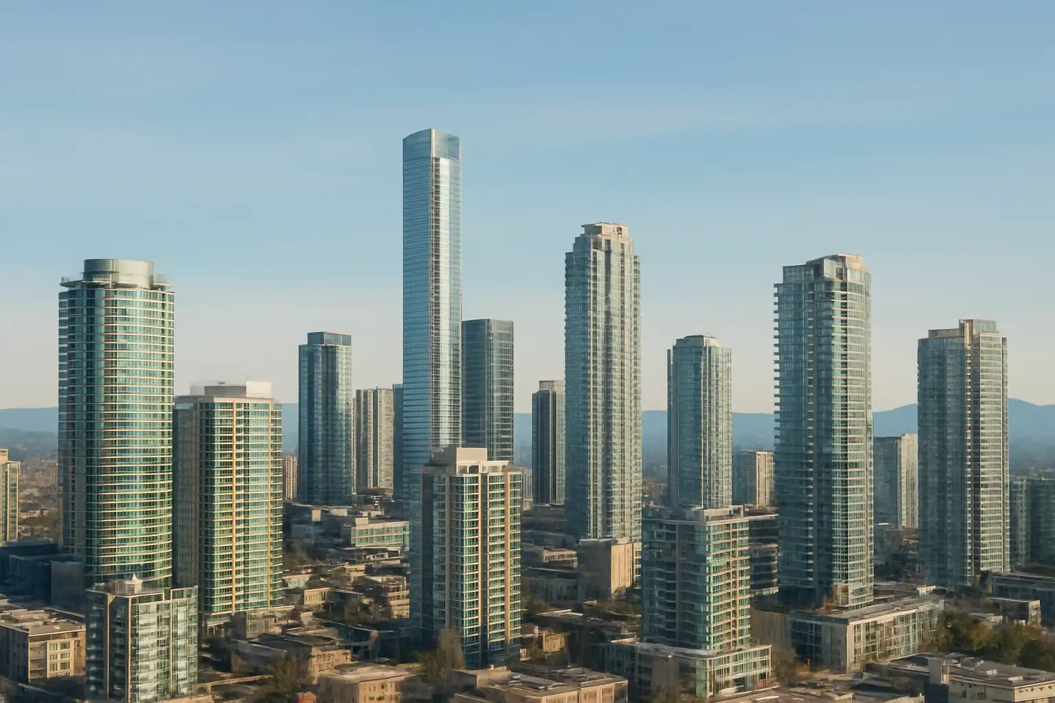 Burnaby commercial skyline view of Metrotown and Brentwood developments