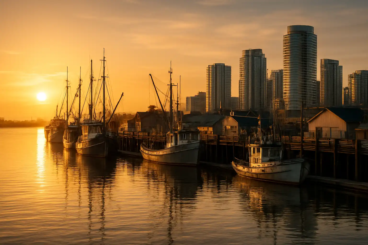 Richmond BC skyline view near the Fraser River and Steveston area
