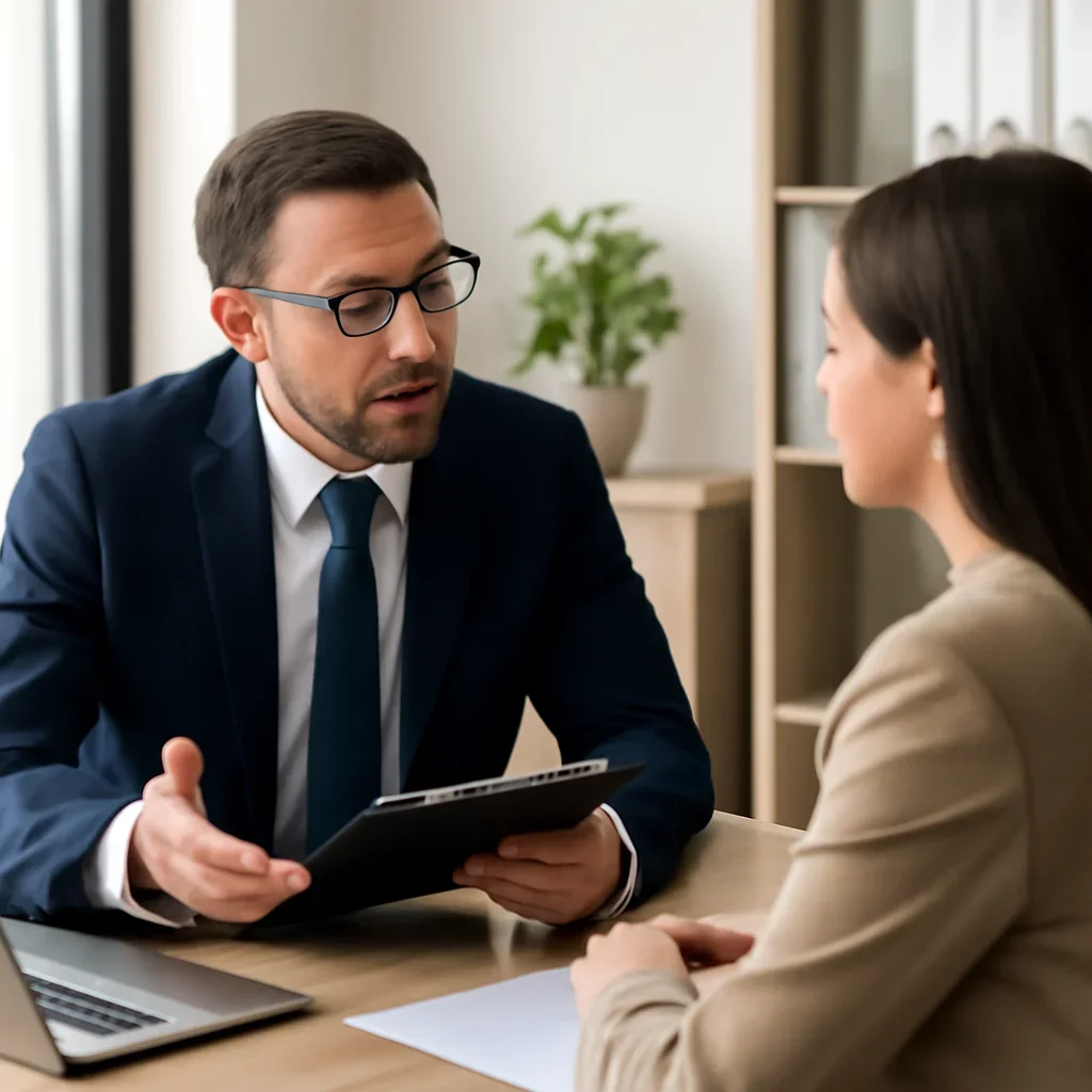 Phoenix Knight financial advisor reviewing a startup checklist layout with a business client