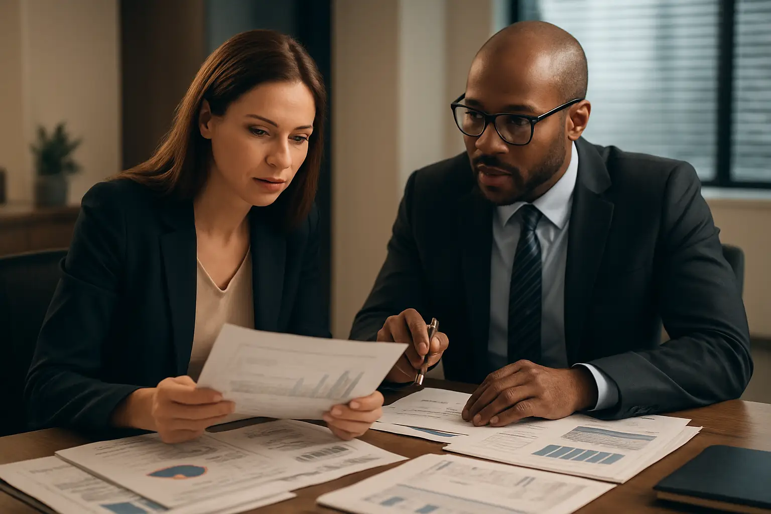 Surrey small business reviewing professional financial statements and year-end close charts with an expert corporate accountant