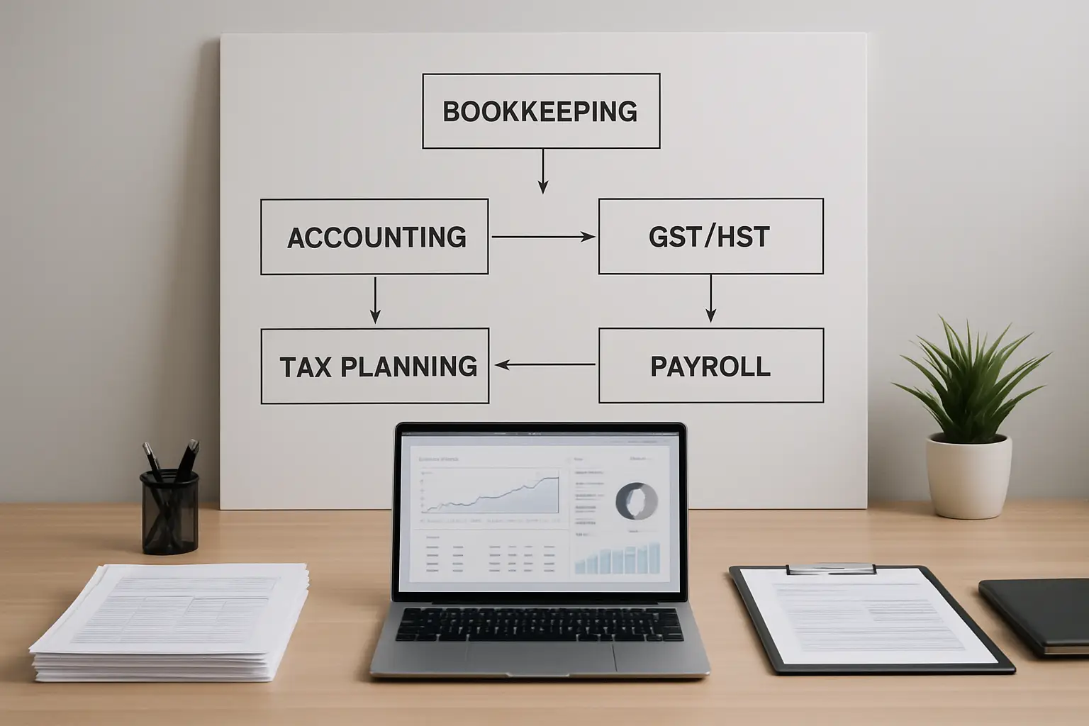 Integrated bookkeeping accounting tax planning and CRA compliance workflow for a Surrey business