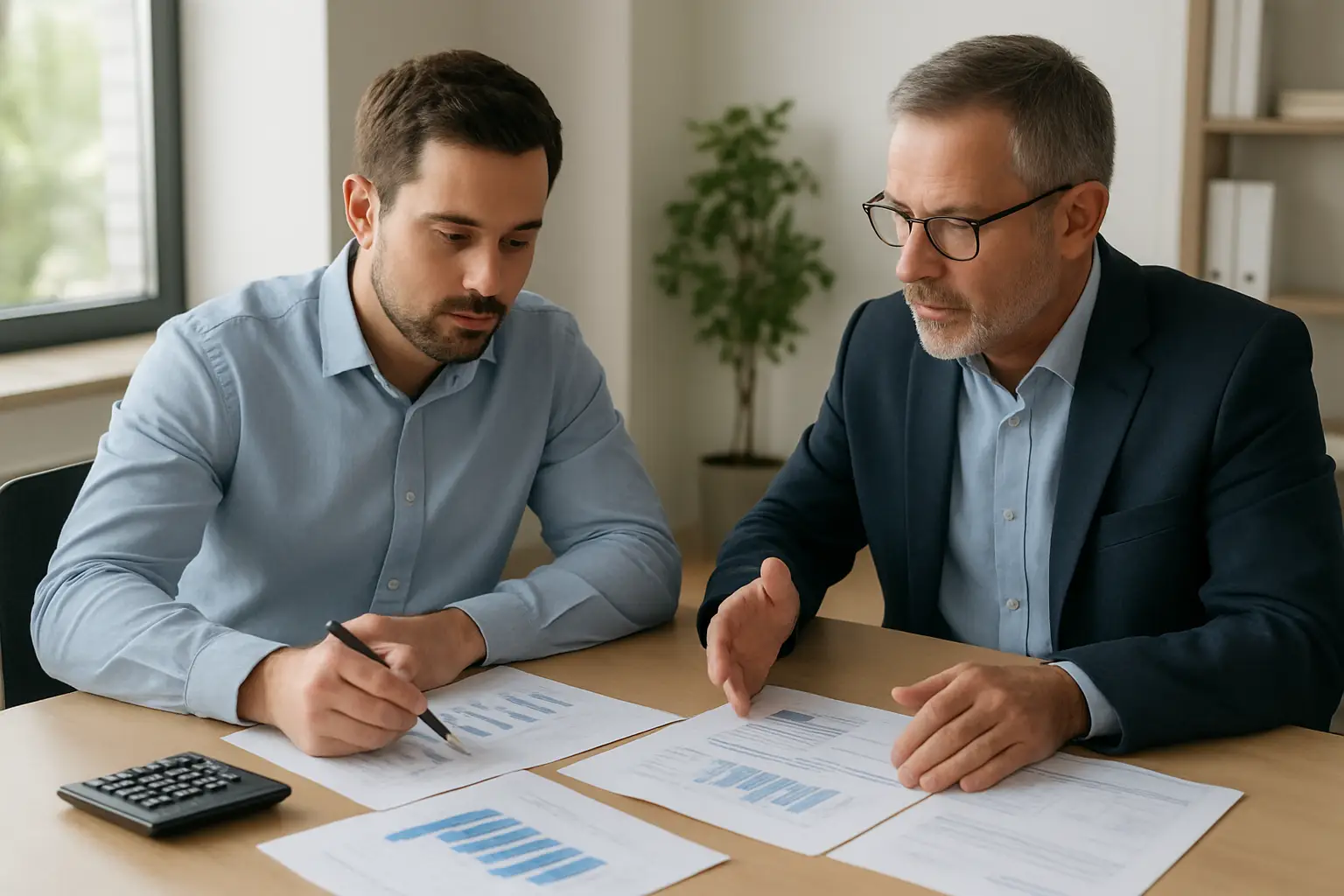 Surrey contractor reviewing year-round accounting and tax planning reports with an advisor