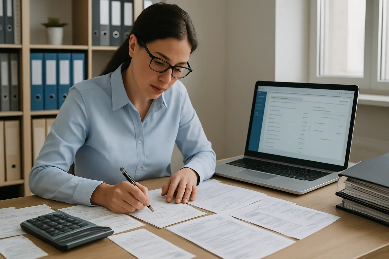 Bookkeeper reviewing bank statements receipts and invoices during a Surrey bookkeeping cleanup project
