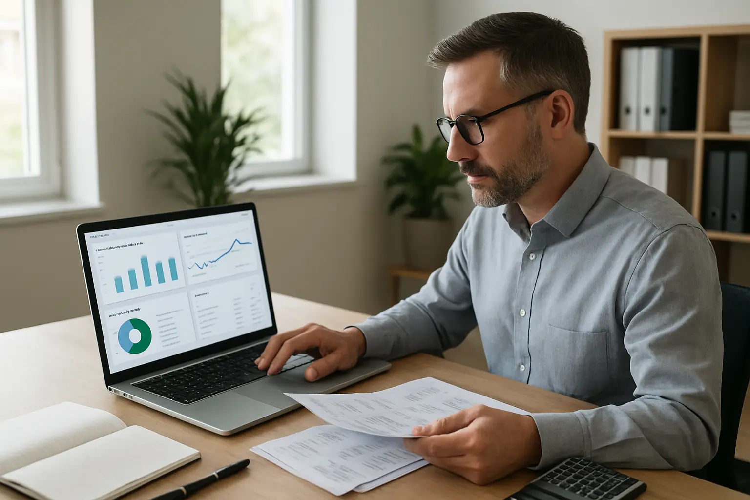 Surrey business owner reviewing clean bookkeeping reports on a cloud accounting dashboard