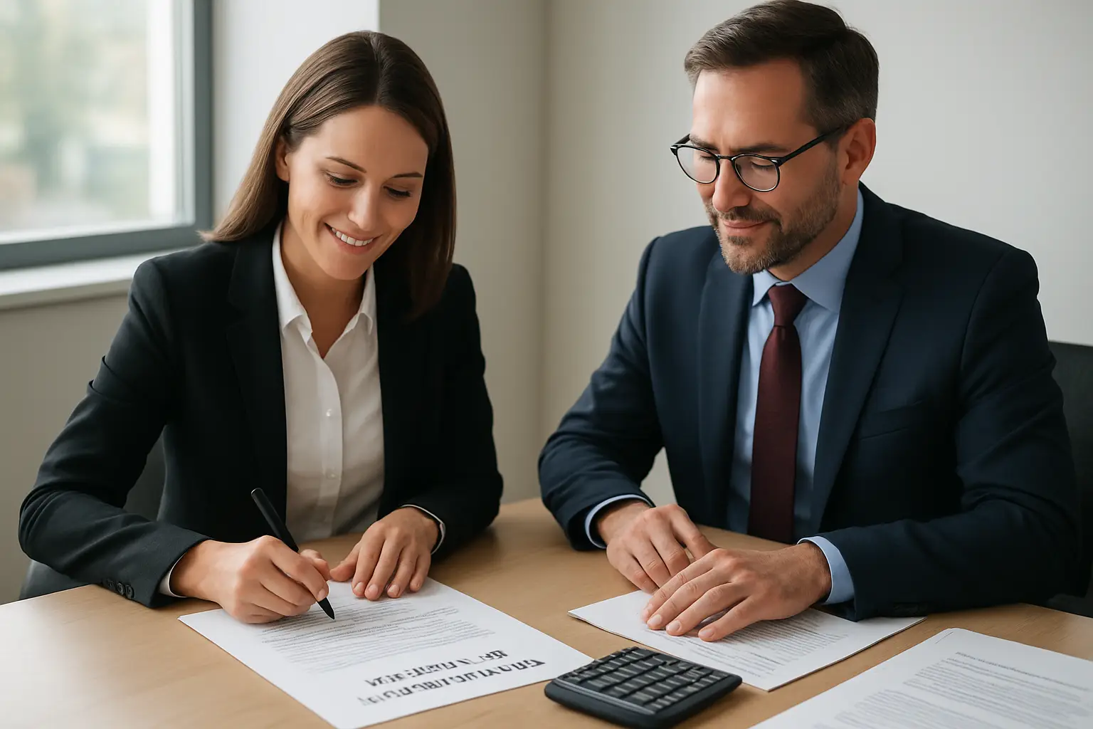 Surrey business owner signing incorporation documents with an accountant at a professional desk