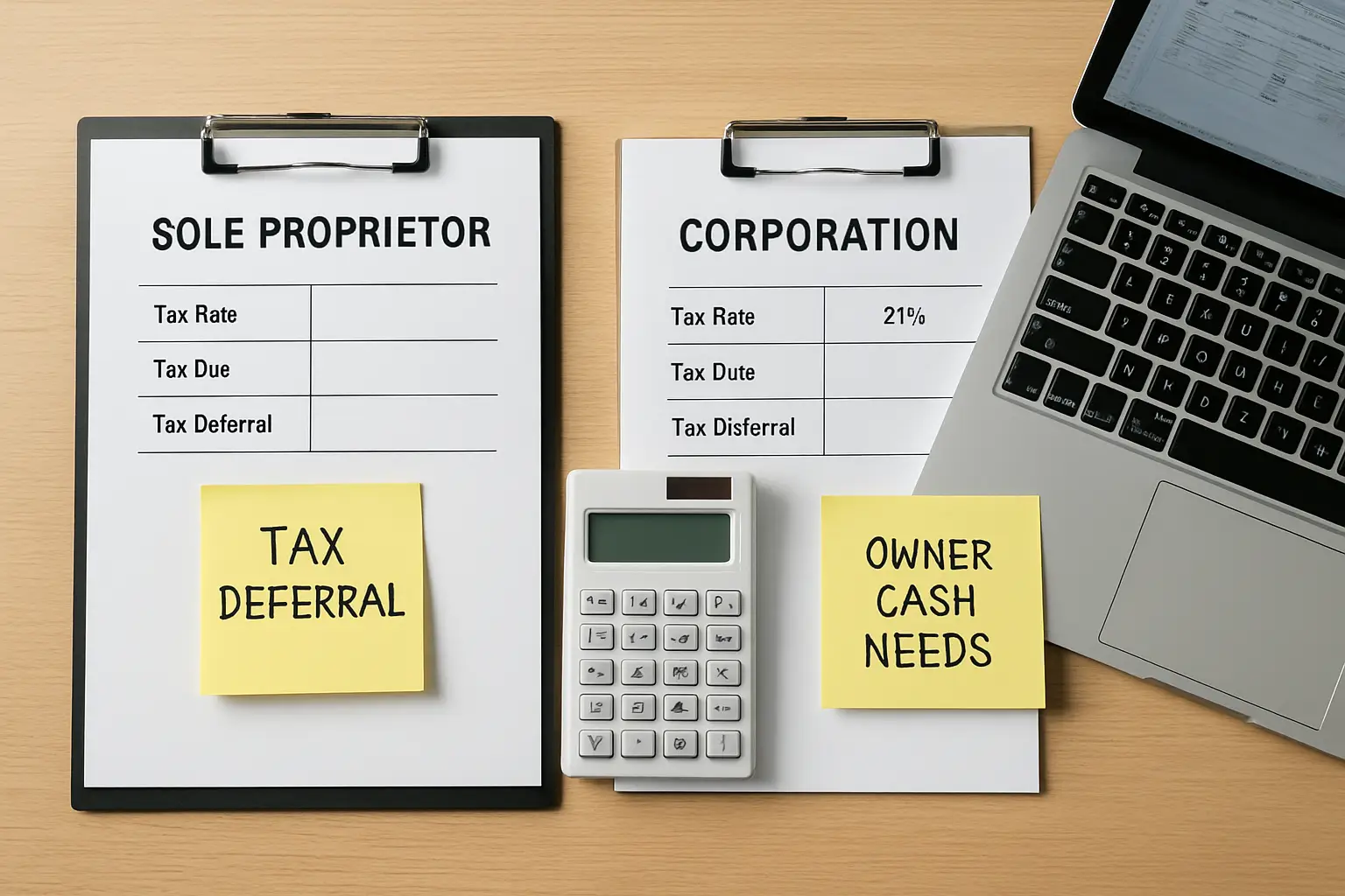Side-by-side tax comparison showing sole proprietor and corporation outcomes for a Surrey business owner