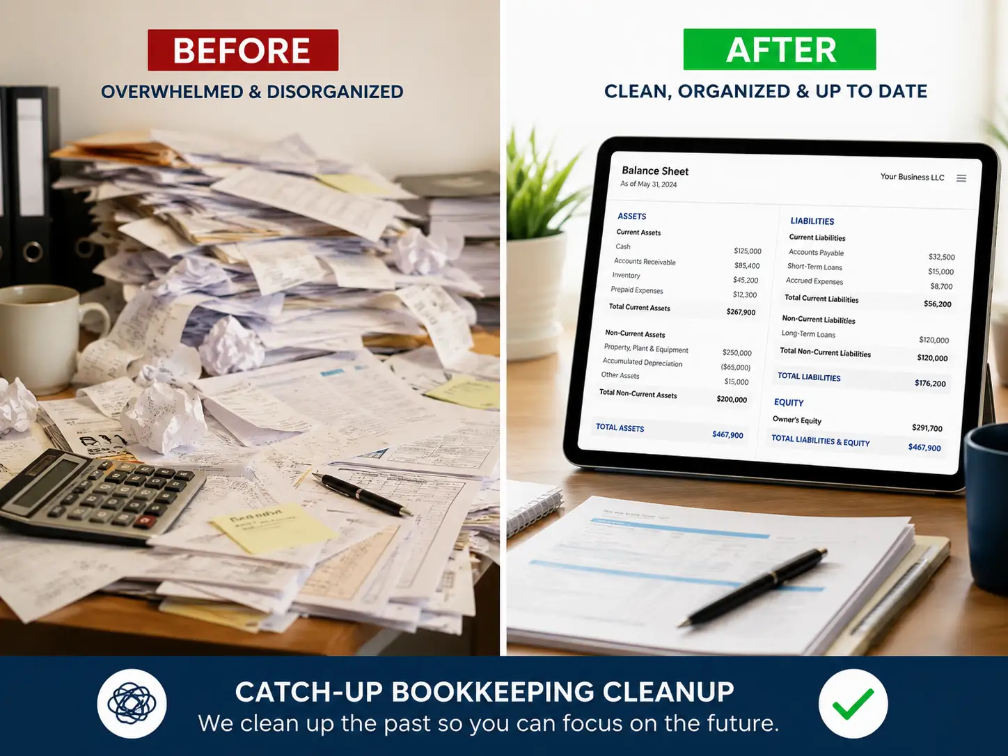 Small business owner in BC reviewing invoices and receipts to estimate monthly bookkeeping costs