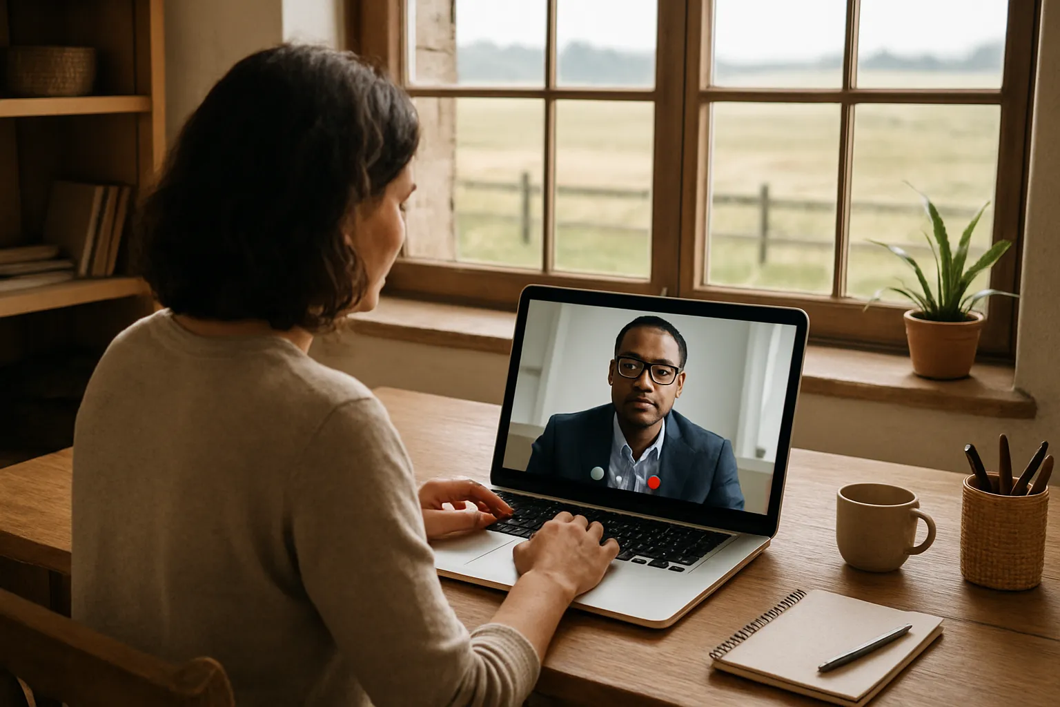 Chilliwack BC business owner on a video consultation with Phoenix Knight Financial Services accountant discussing farm tax and bookkeeping options remotely