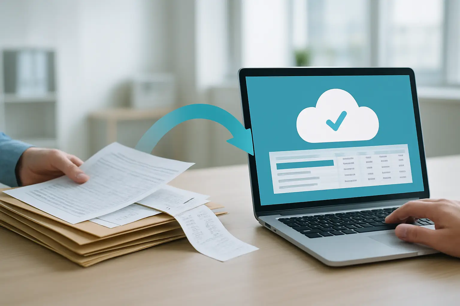 Business records being moved from spreadsheets and paper folders into cloud accounting software