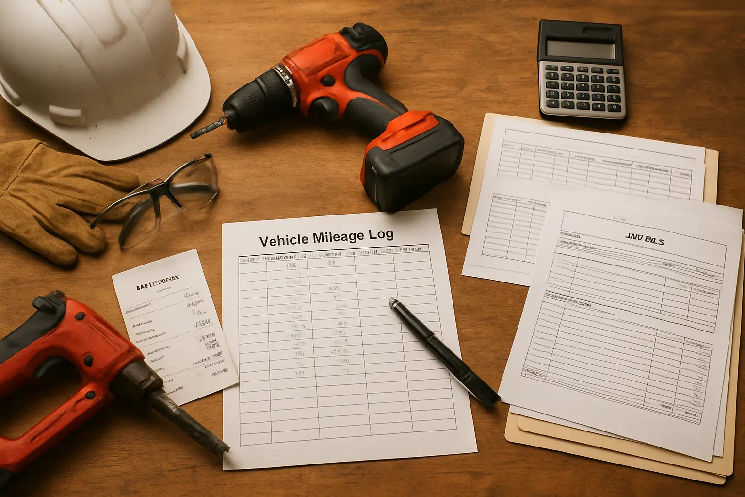 Contractor tools receipts vehicle log and tax deduction records organized for Surrey trades accounting