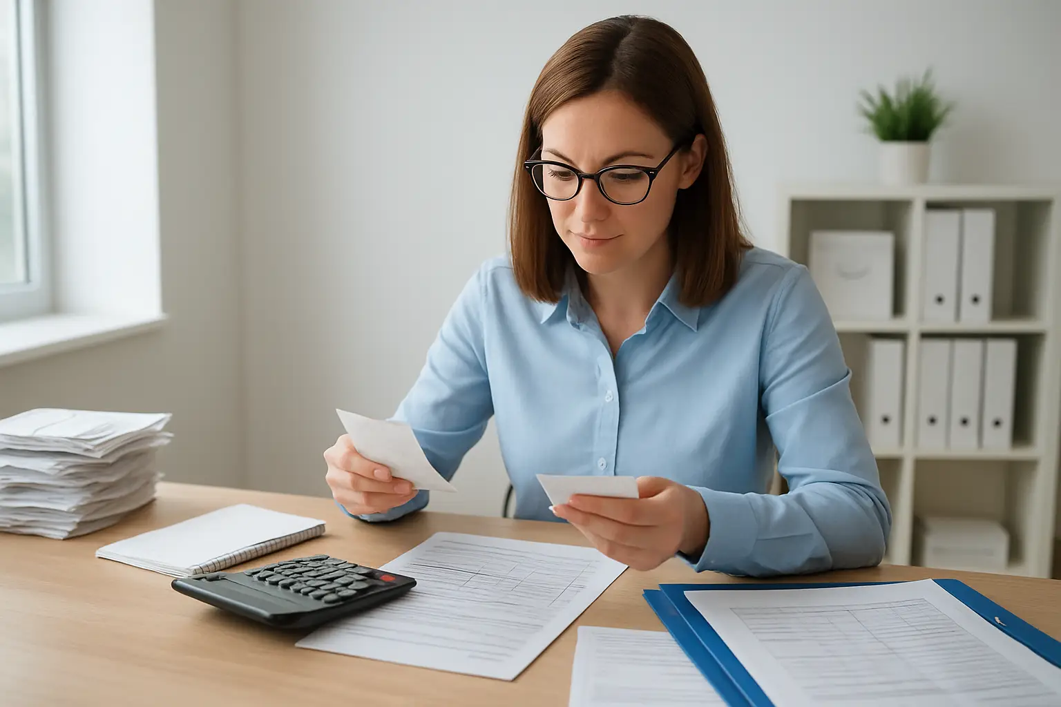 Surrey accountant organizing receipts and bookkeeping records for corporate tax deductions
