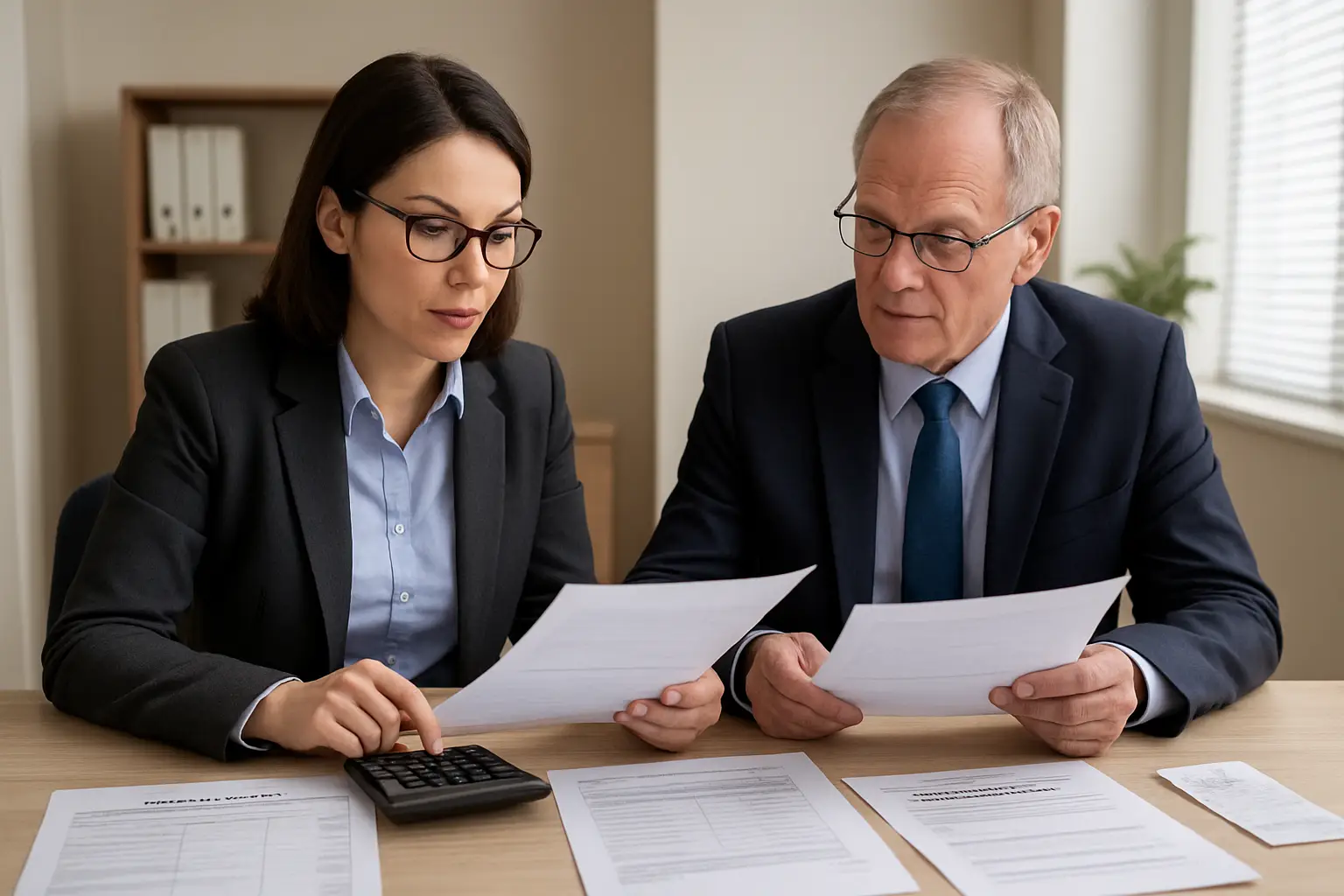 Surrey business owner reviewing home office vehicle and contractor audit records with a tax advisor