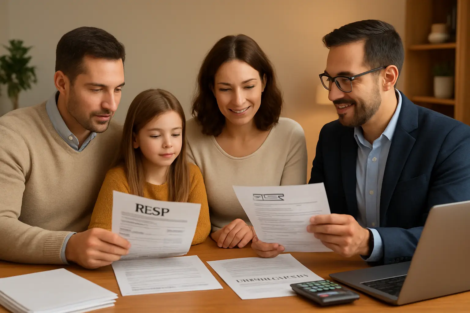 Family reviewing RESP education savings and first home planning documents in Surrey BC
