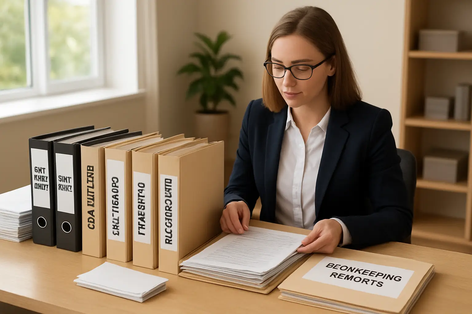 Accountant organizing GST audit support documents and CRA filing records for a Surrey business