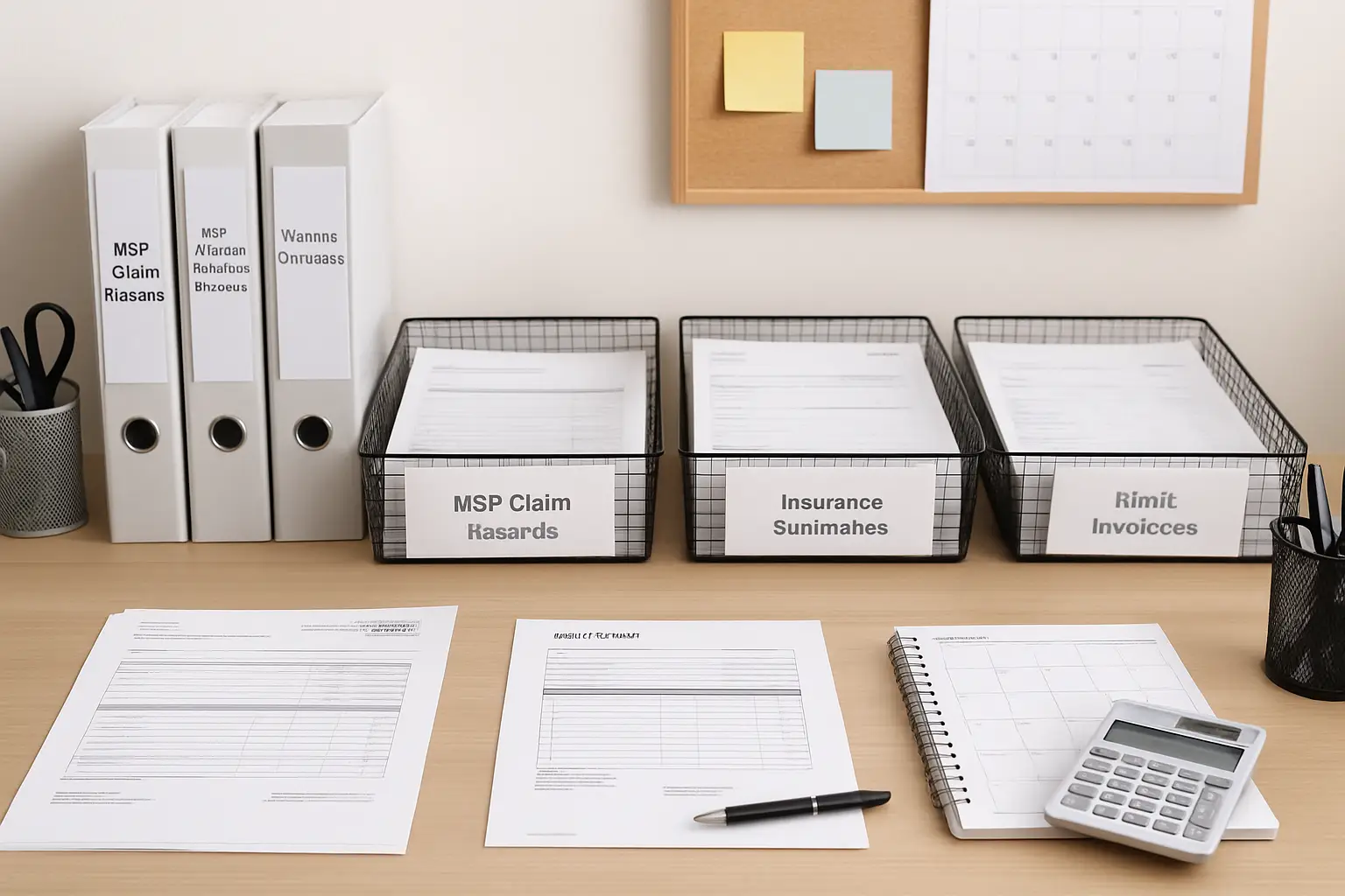 Healthcare billing workflow with MSP claims insurance payments and patient invoices for a Surrey clinic