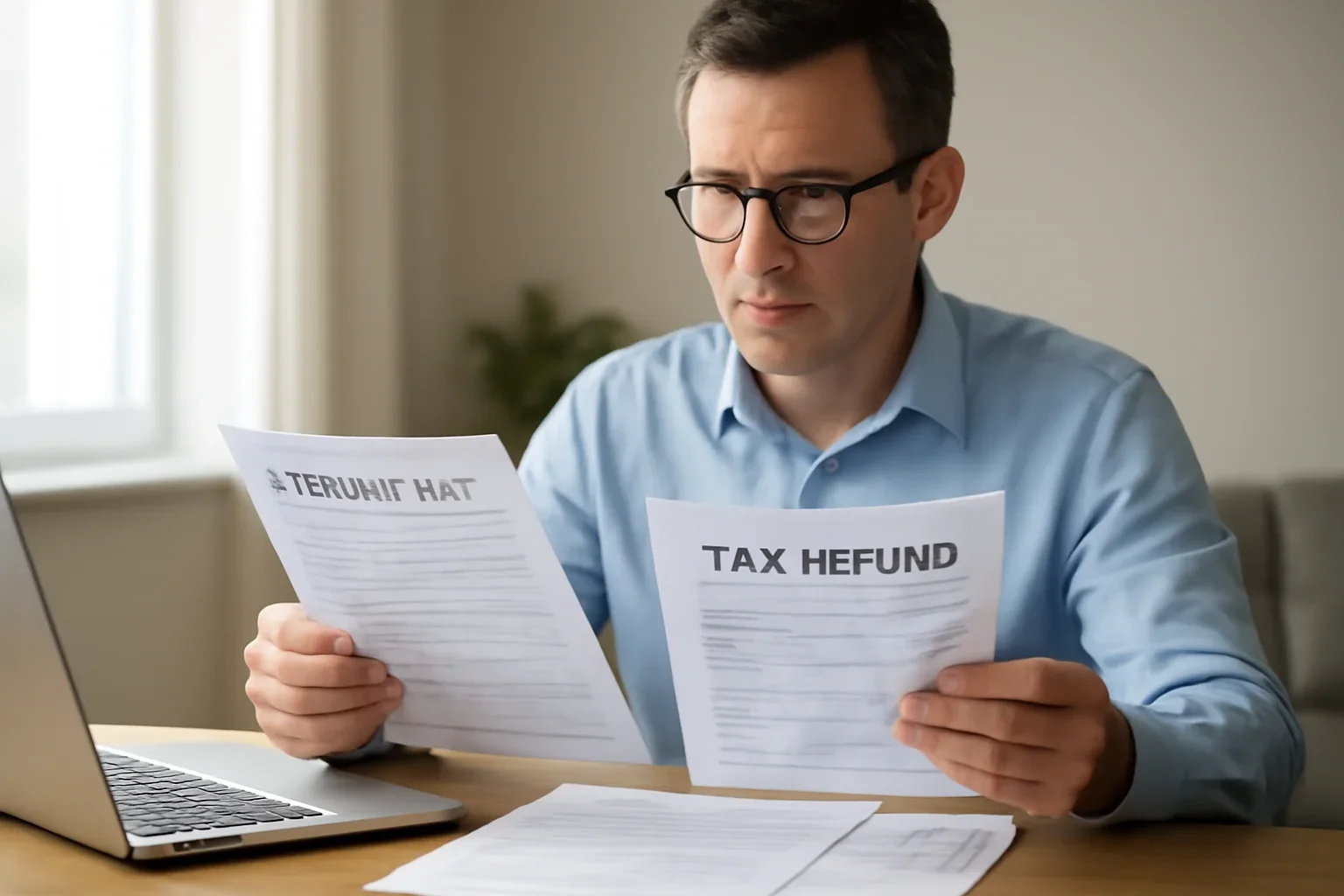 High Income Tax Reduction in Canada concept with a Canadian taxpayer reviewing documents and refund or tax records