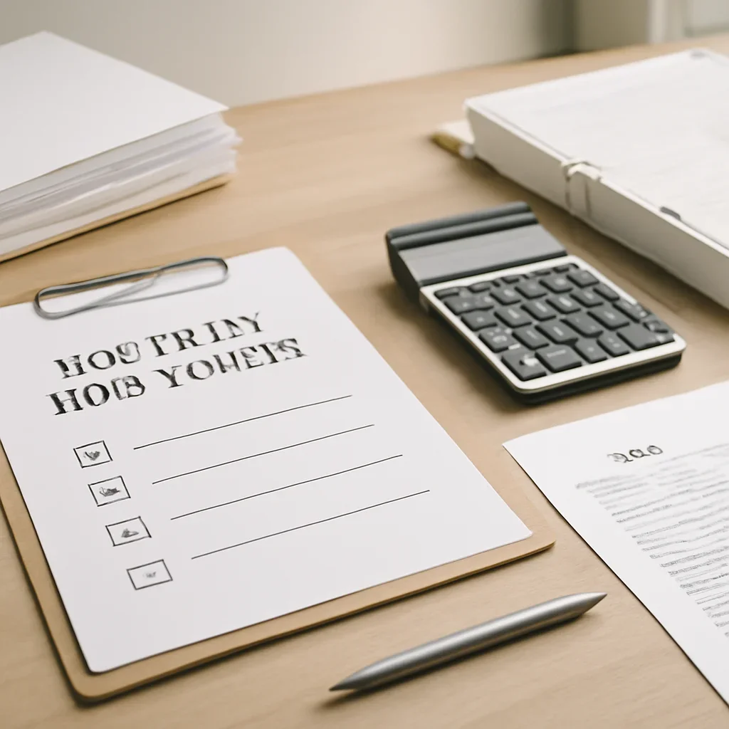 Checklist and financial paperwork for how to pay taxes in canada in a clean desk setting