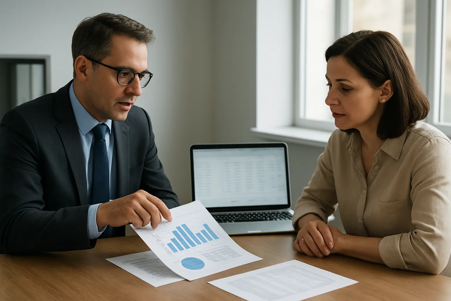 Newton Surrey accountant and small business owner reviewing financial documents at a desk during a professional consultation