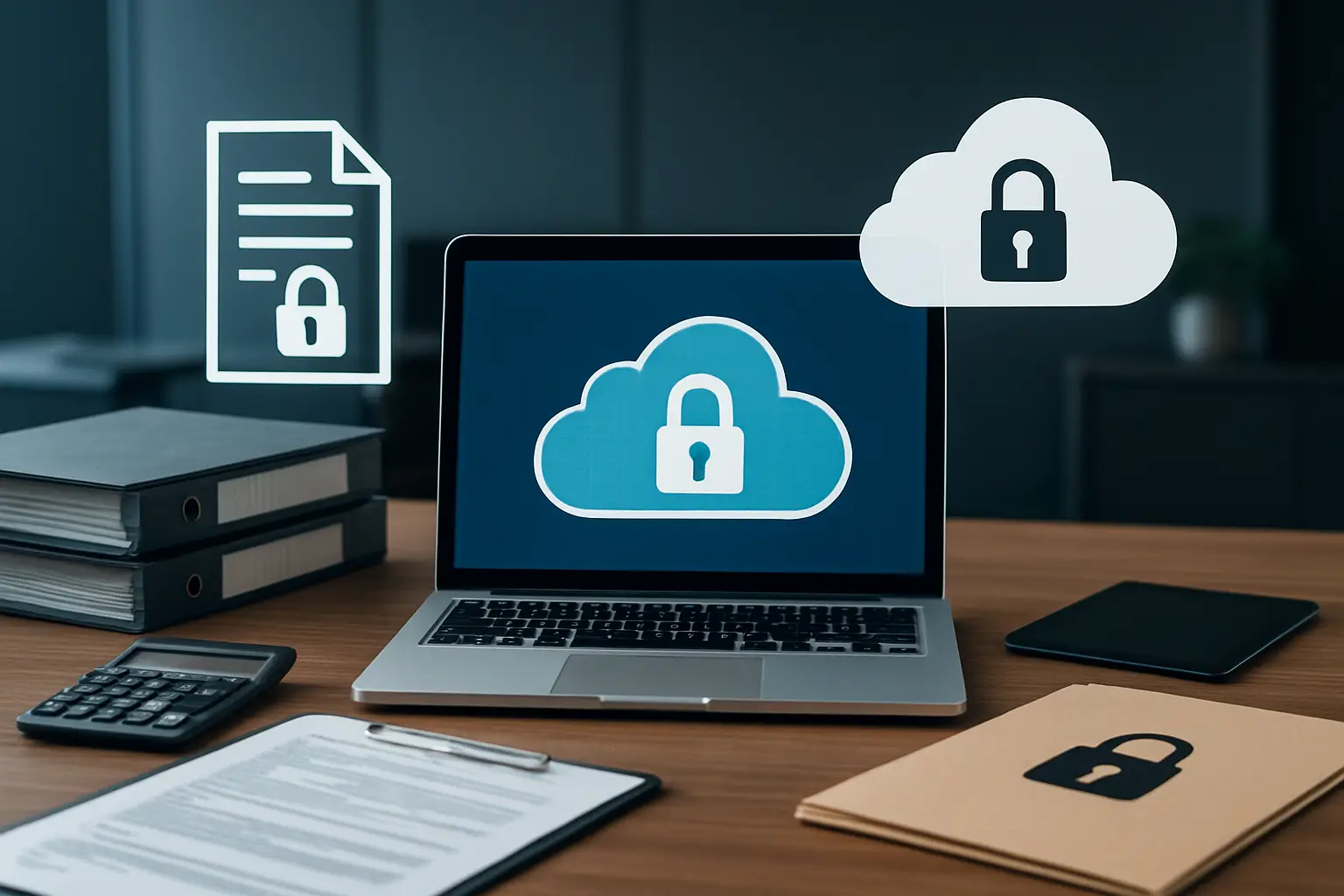 Secure outsourced bookkeeping workflow with encrypted cloud accounting access and protected business records