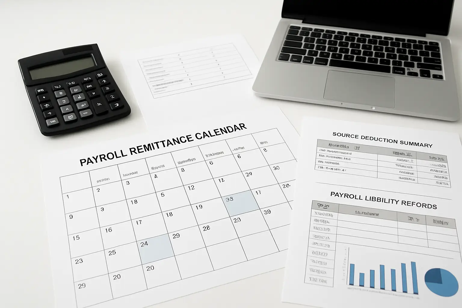Payroll remittance calendar with CRA payroll deductions source remittances and monthly pay schedule