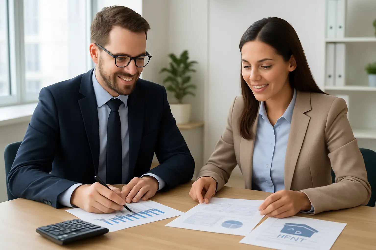 Accounting advisor discussing rental property reports with a property manager during a consultation