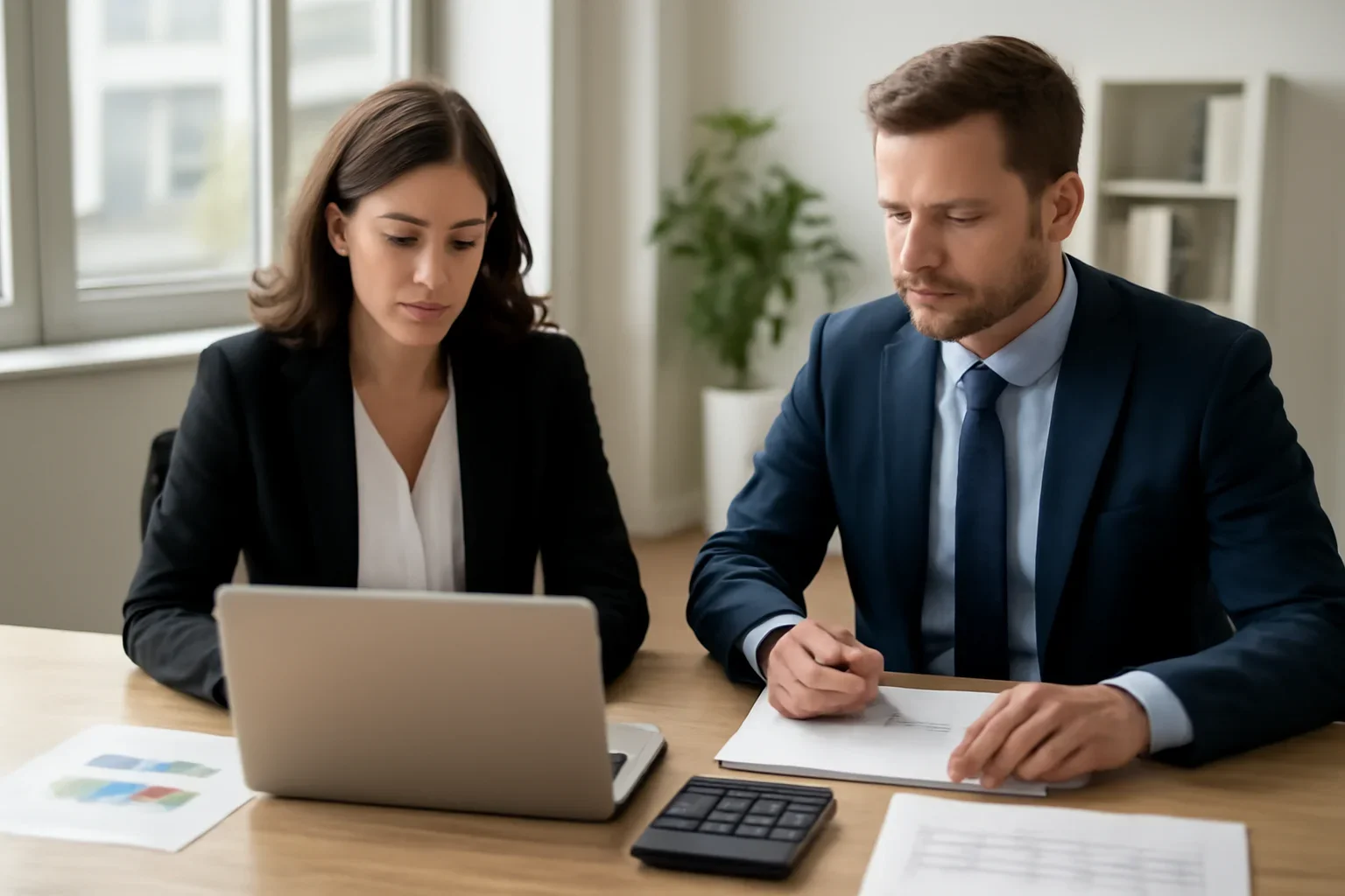 Side-by-side comparison showing a business owner stressed over spreadsheet software vs a professional bookkeeper working efficiently