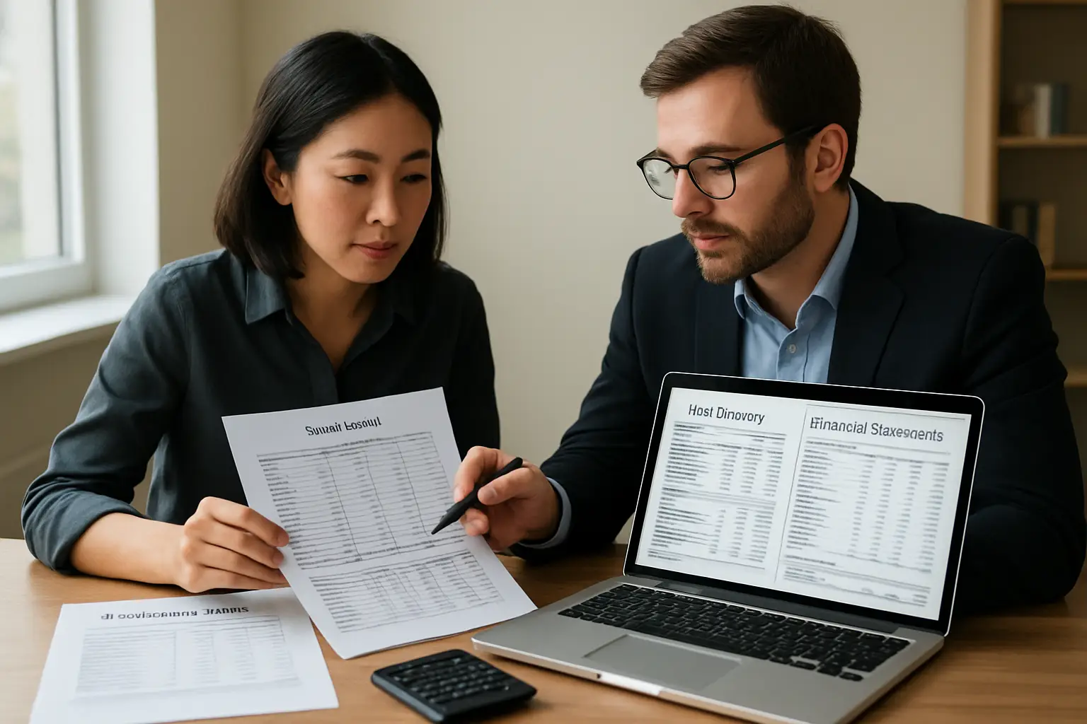 Surrey business owner reviewing Sage 50 accounting reports with an advisor