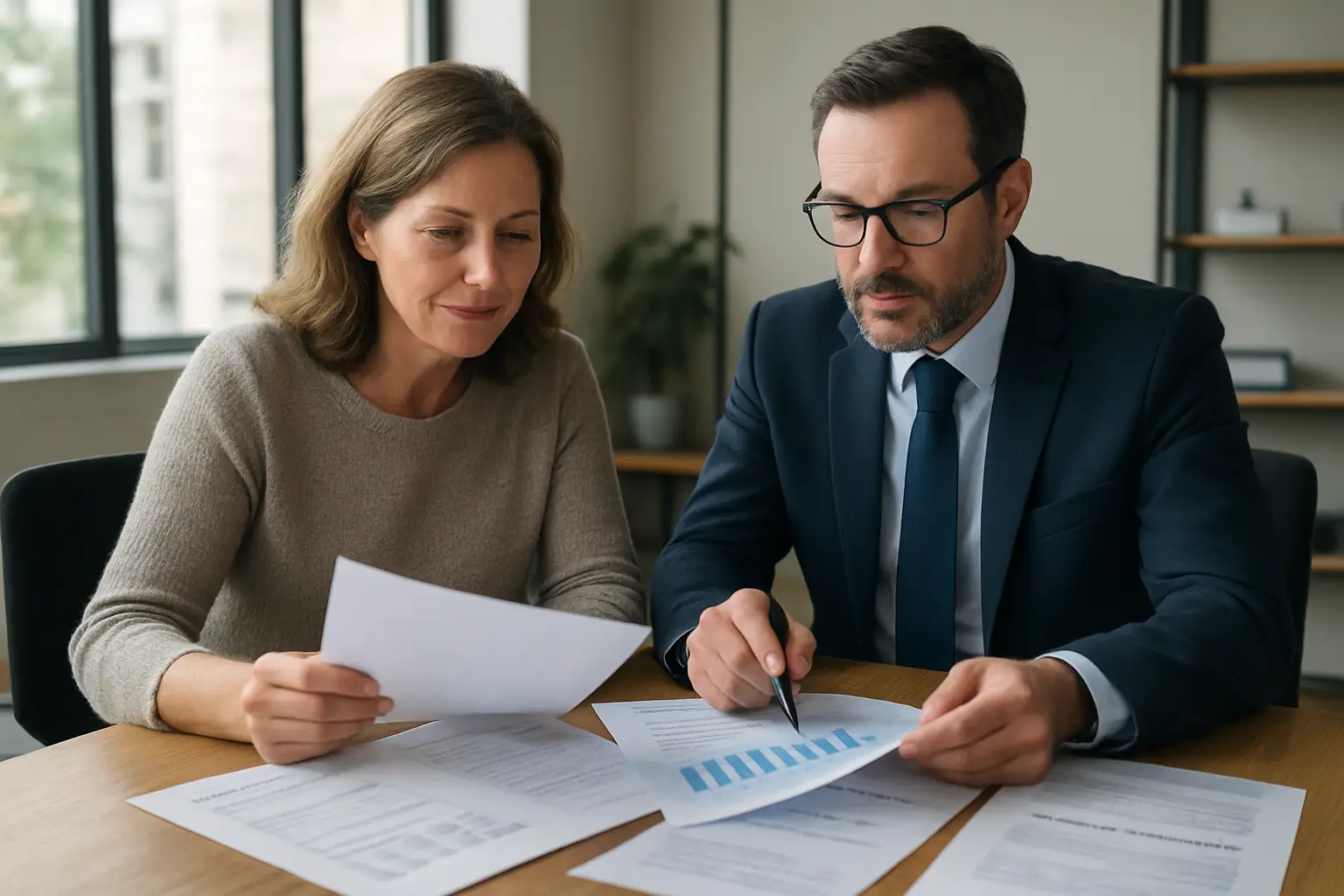 Surrey small business owner reviewing monthly accounting reports with Phoenix Knight Financial Services advisor