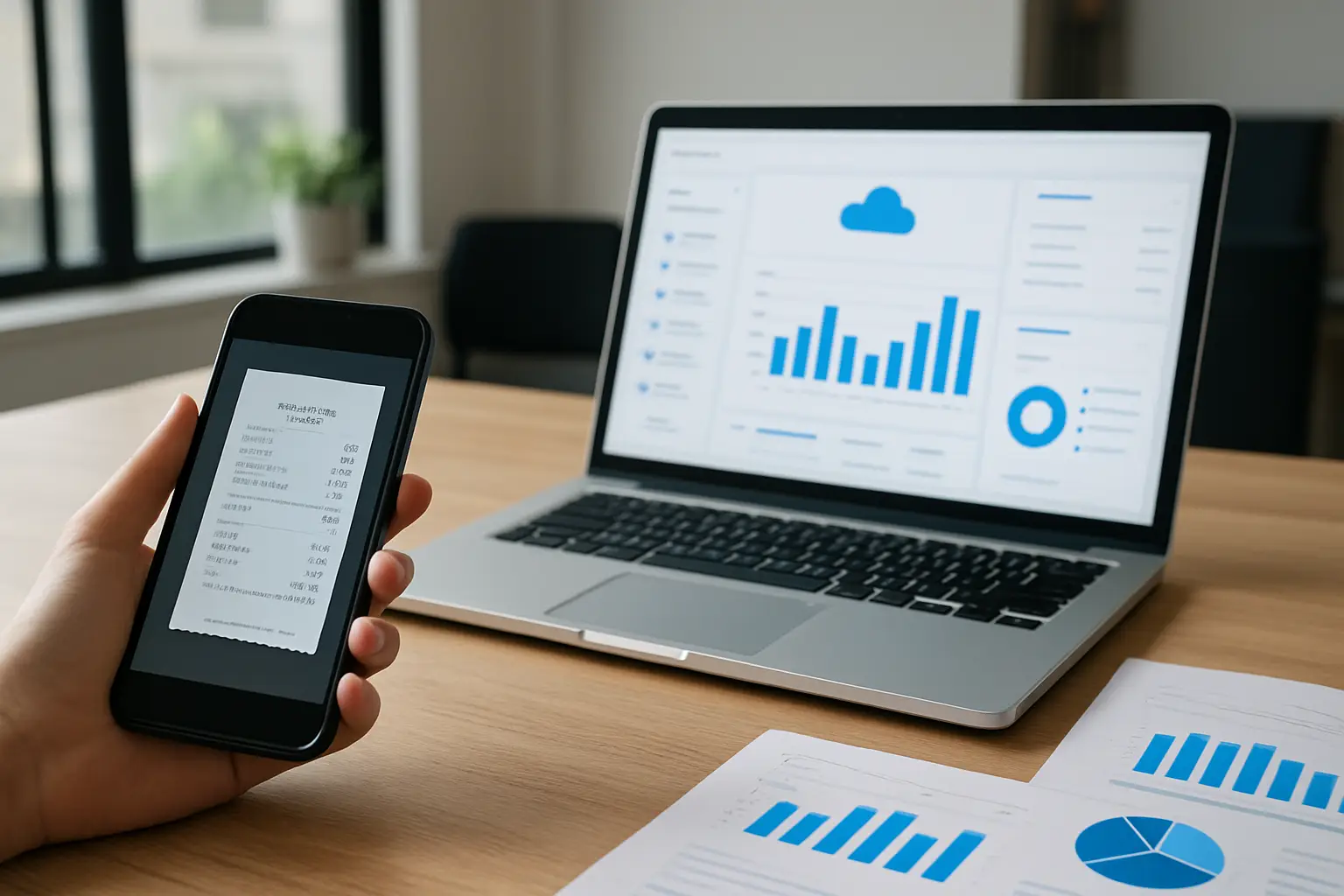 Small business cloud bookkeeping software with receipt capture and monthly financial dashboard