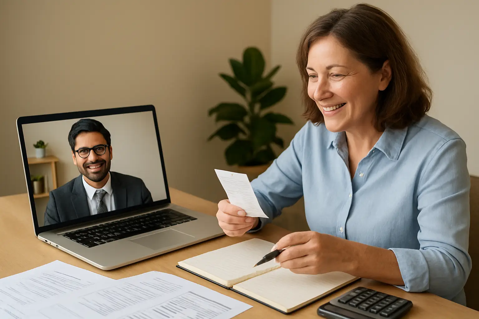 Surrey small business owner meeting with an accountant through a bookkeeping consultation video call