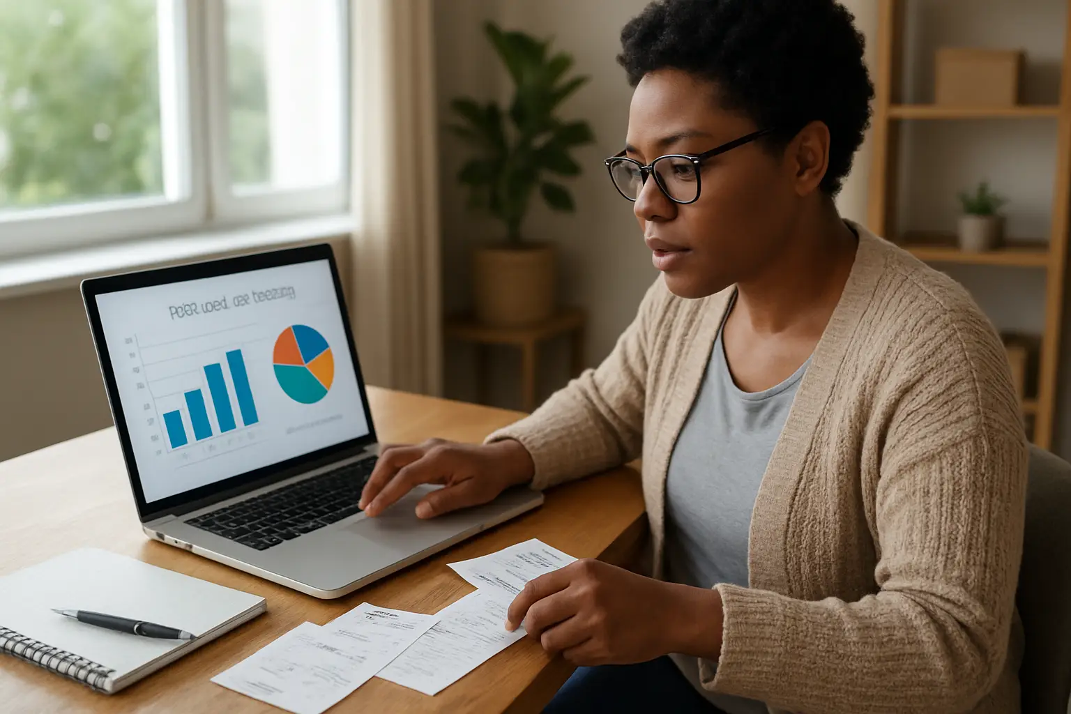 Surrey small business owner reviewing monthly bookkeeping reports on a laptop