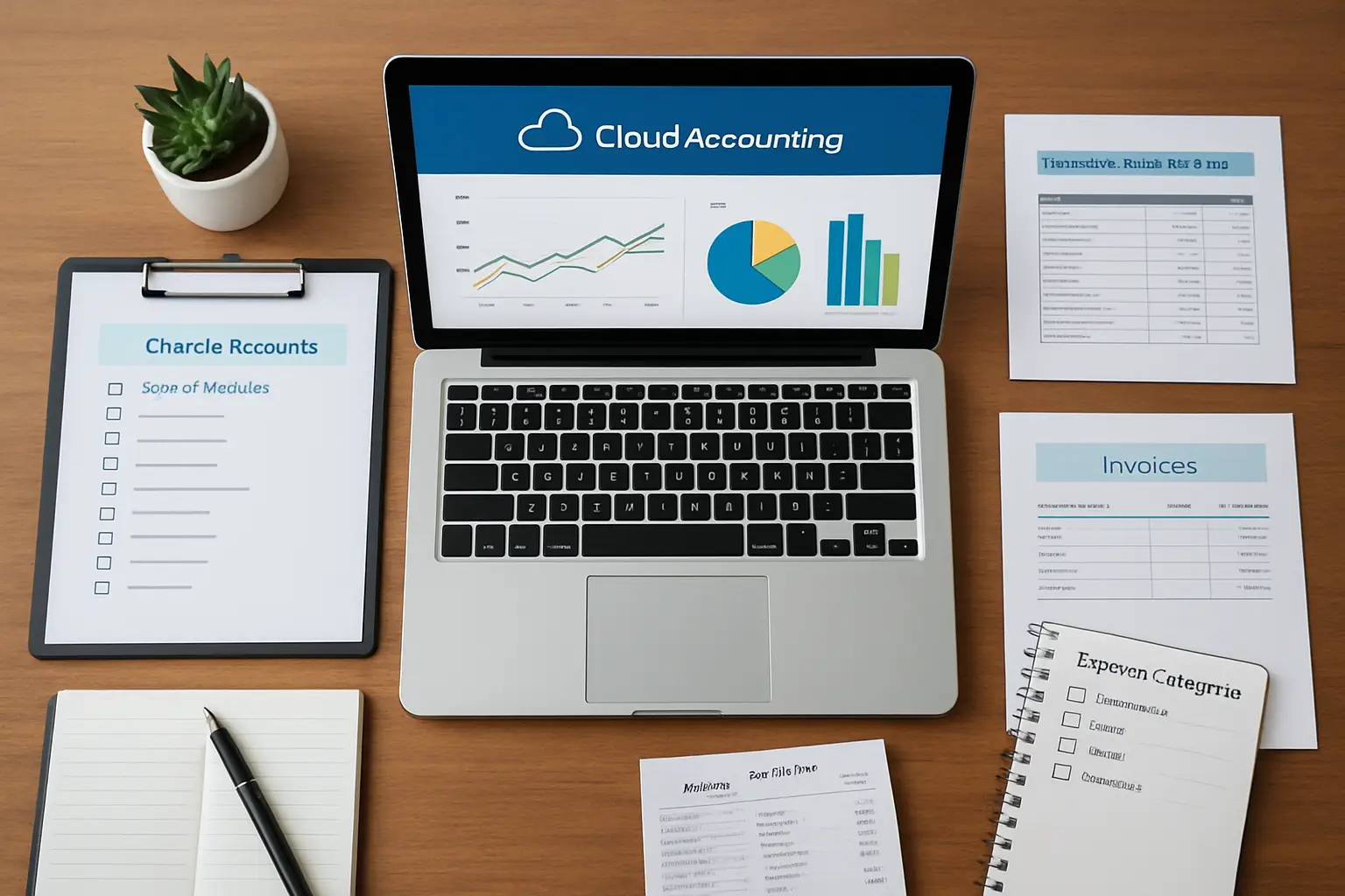 Startup accounting setup with cloud software chart of accounts invoices receipts and business bank records