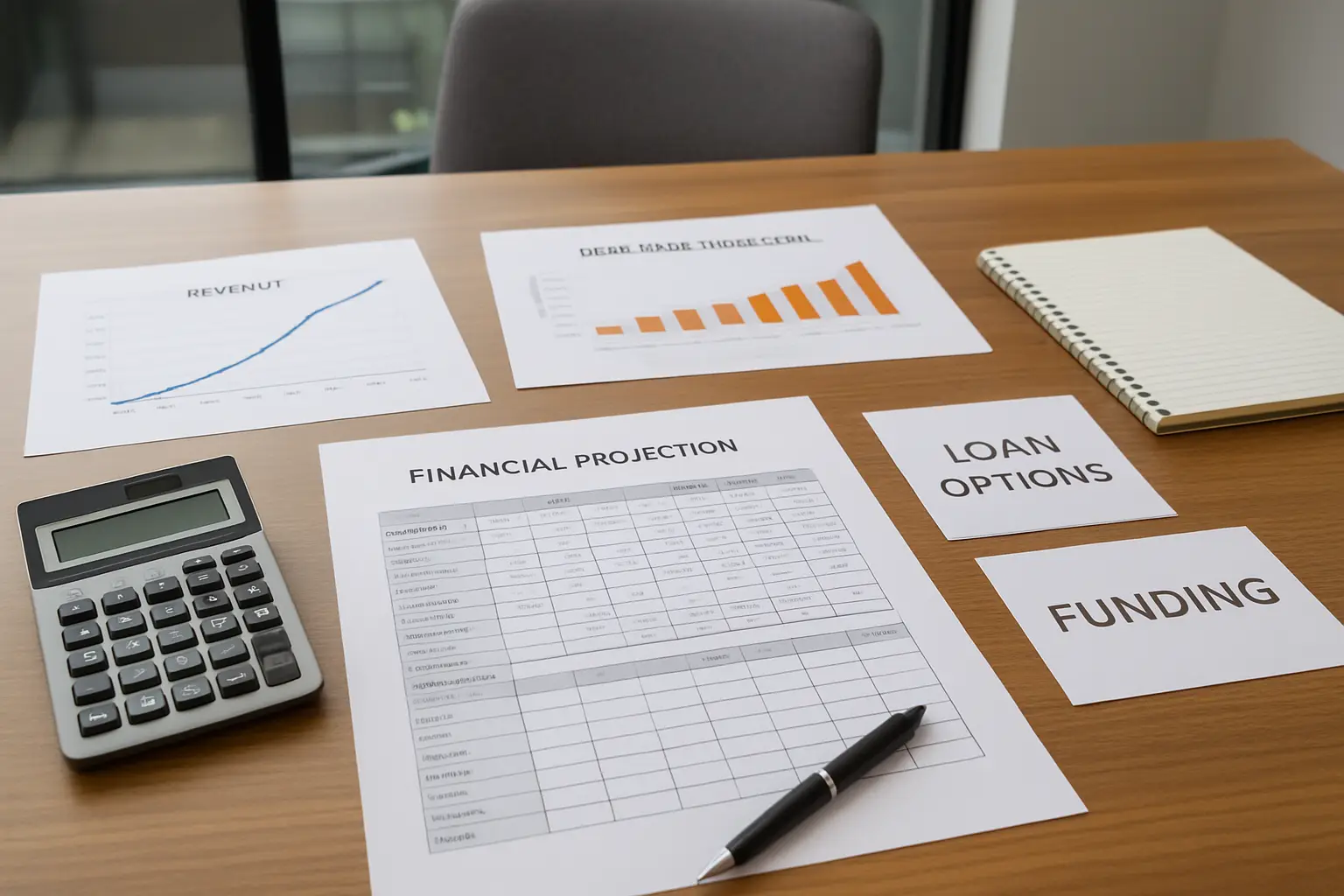 Startup cash flow forecast and funding plan with revenue ramp expenses loan options and break-even estimate