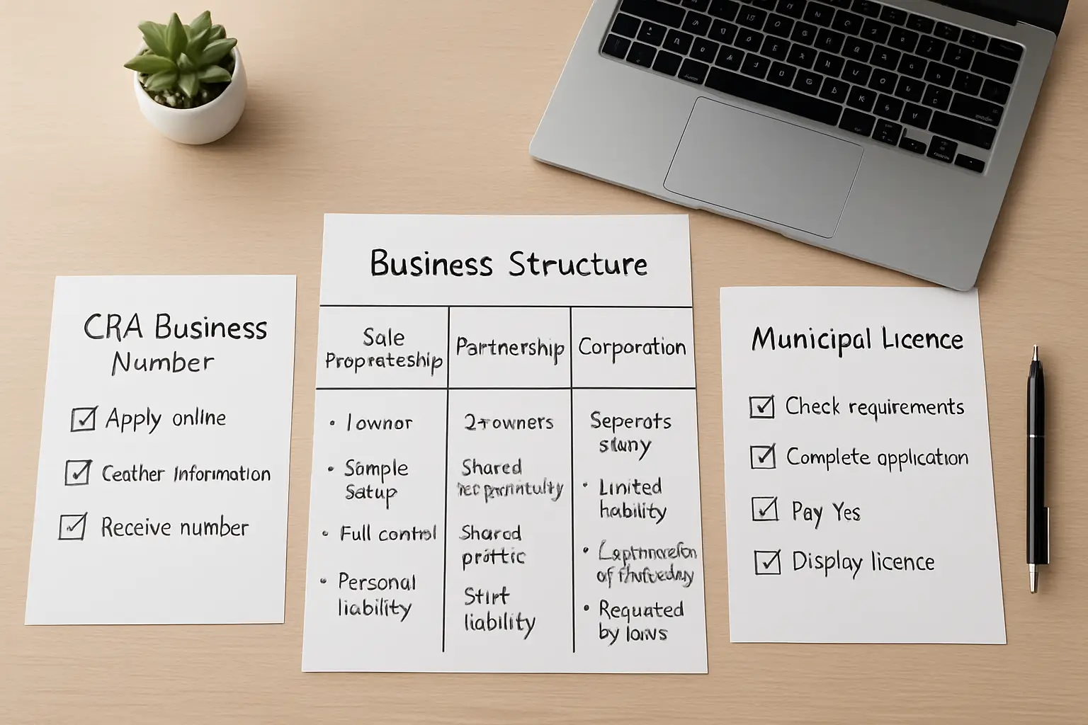 Startup business structure and registration planning with sole proprietorship corporation CRA accounts and Surrey licensing checklist