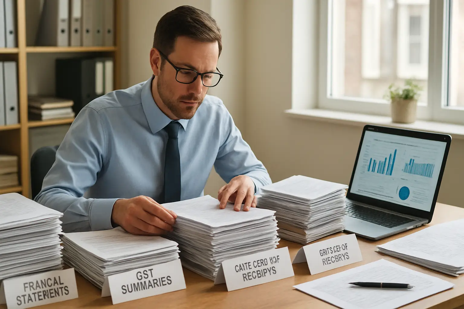 Urgent tax time bookkeeping cleanup with financial statements GST summaries and receipt documentation