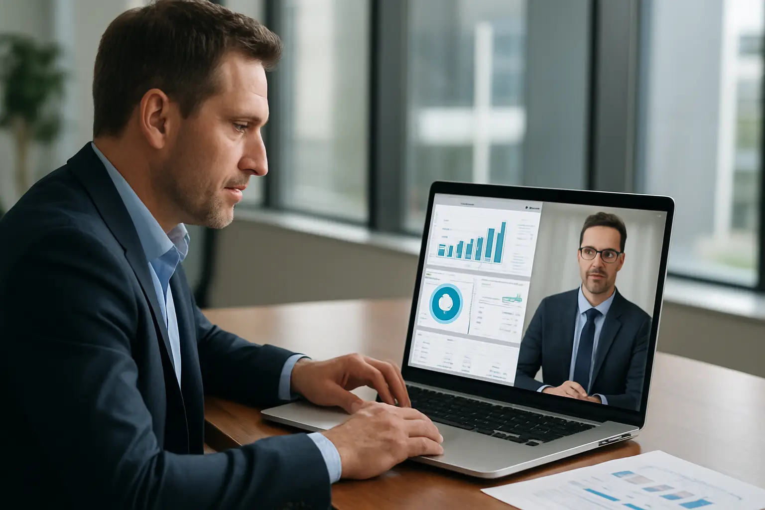 Surrey business owner working with a virtual accounting advisor through secure cloud accounting reports