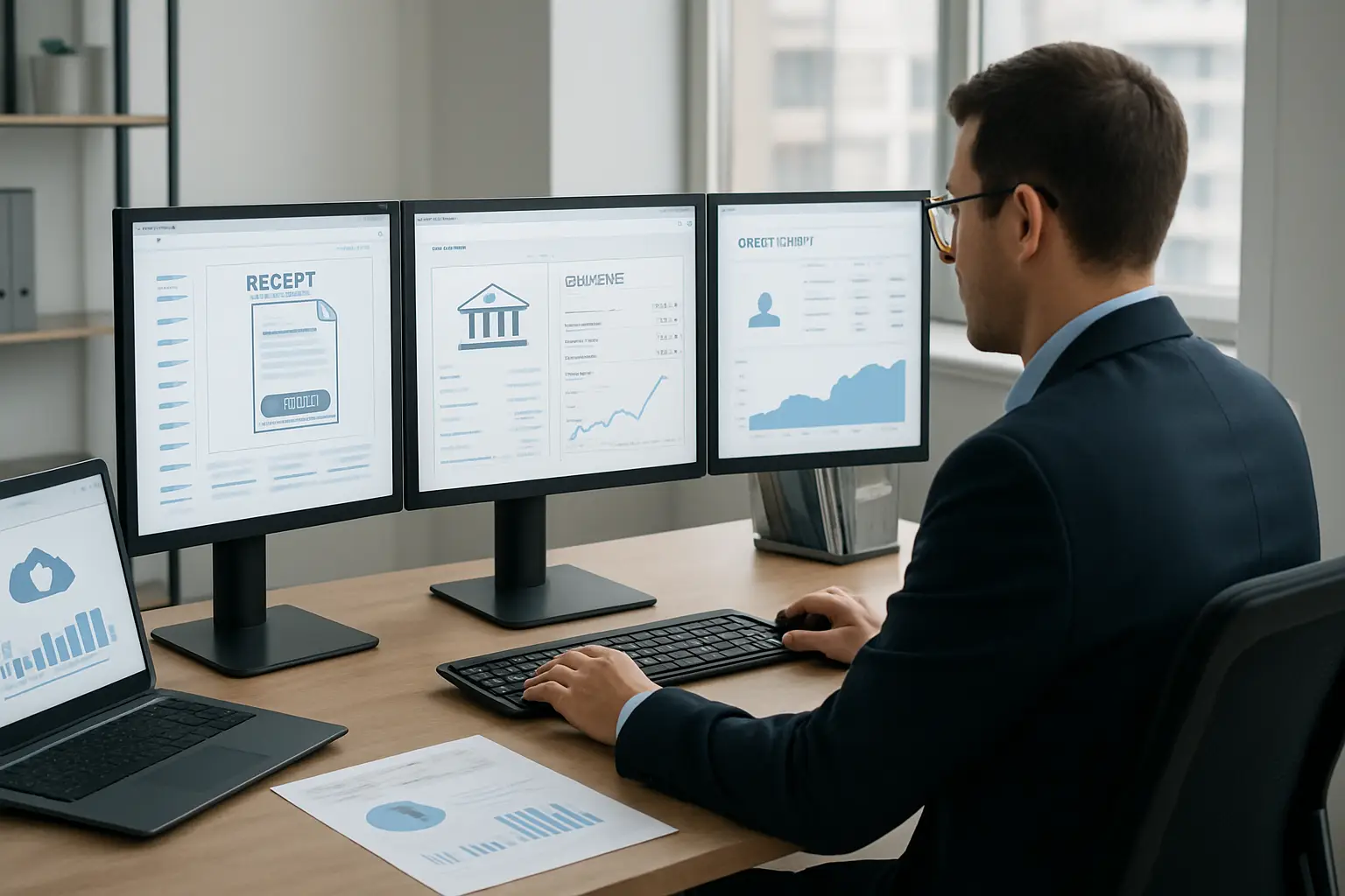 Virtual accounting workflow with digital receipts bank feeds payroll records and monthly reports
