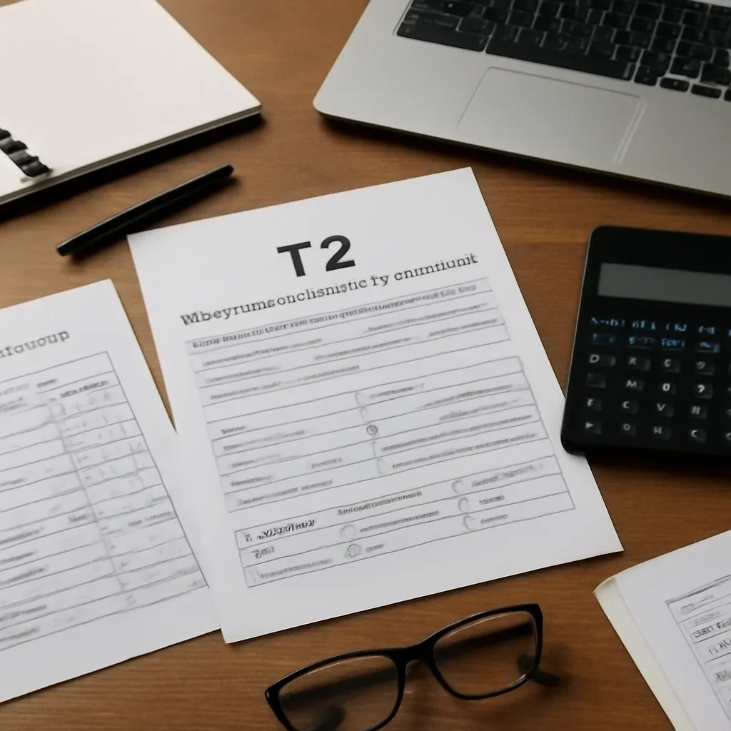 Detailed financial diagram outlining the data flow from corporate bookkeeping lines into specialized GIFI codes and T2 tax return schedules