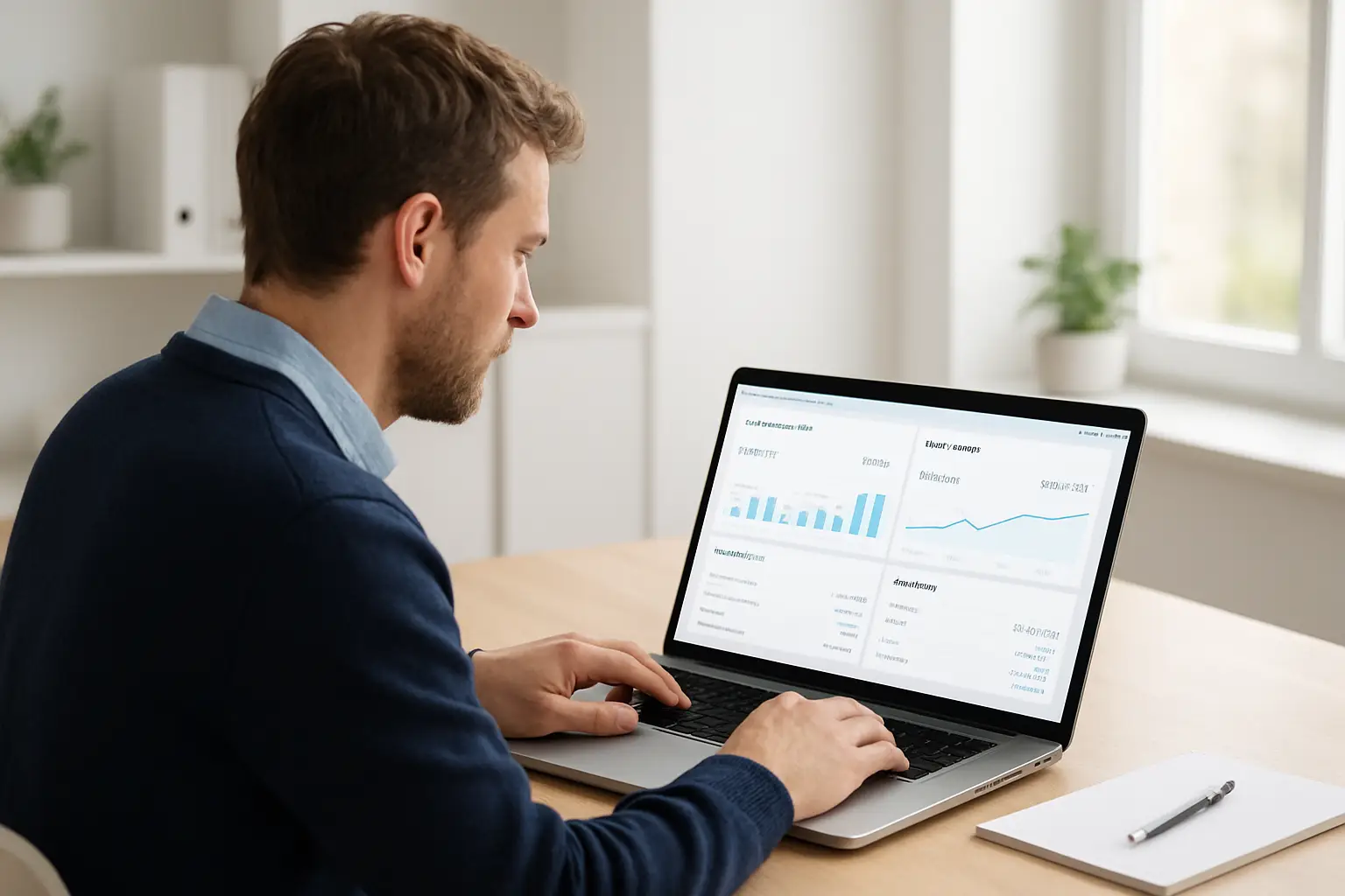 Surrey business owner reviewing a Xero accounting dashboard with bank reconciliation and profit reports